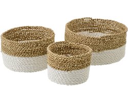 J-Line mand - riet - naturel/wit - set van 3