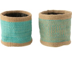 J-Line mand Rond + Band - jute - naturel/azuur - M - 2 stuks