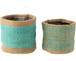 J-Line mand Rond + Band - jute - naturel/azuur - XS/S - 2 stuks