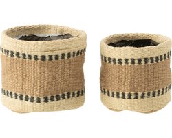 J-Line mand Rond + Band - jute - naturel/beige - extra small - 2 stuks
