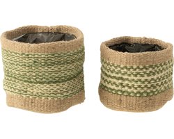 J-Line mand Rond + Band - jute - naturel/groen - XS/S - 2 stuks