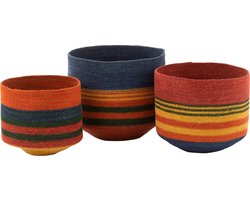 J-Line mand Rond Met Kleine Voet + Strepen - zeegras - 3 stuks