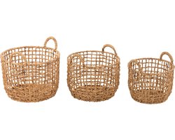 J-Line mand Rond Open Waterhyacint - jute - naturel - 3 stuks