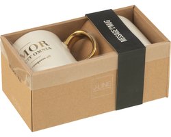 J-Line mok Bericht Amour Latin - porselein - wit/goud - 2 stuks