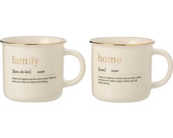 J-Line mok Boodschap Family Home - keramiek - goud - 2 stuks