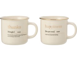 J-Line mok Boodschap Happiness Thanks - keramiek - goud - 2 stuks - moederdag cadeautje