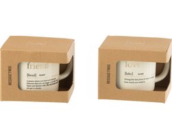 J-Line mok Boodschap Love Friend - keramiek - goud - 2 stuks