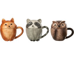 J-Line mok + deksel Dieren Dolomiet - keramiek - mix - 3 stuks