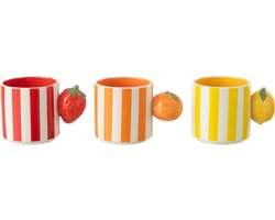J-Line mok Fruit Dolomiet - keramiek - rood/geel/oranje - 3 stuks