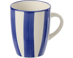 J-Line mok Gestreept - keramiek - blauw/wit - 6 stuks