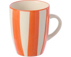 J-Line mok Gestreept - keramiek - oranje/wit - 6 stuks
