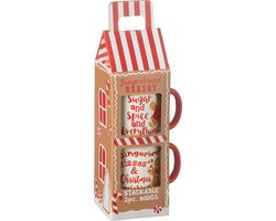J-Line mok Kerst - keramiek - rood - giftbox van 2 stuks