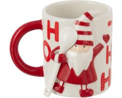 J-Line mok + lepel Kerstman Dolomiet - keramiek - wit/rood