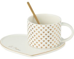 J-Line mok + schoteltje - keramiek - goud/wit