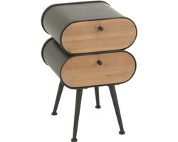 J-Line nachtkast Cabinet - dennenhout - zwart/lichtbeige