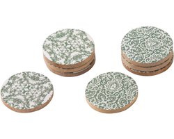 J-Line onderzetter - hout - groen/wit - set van 8