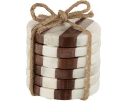 J-Line onderzetter Marmer - steen - wit/bruin - 6 stuks