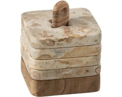 J-Line onderzetter - marmer/hout - beige - 4 stuks