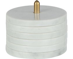 J-Line onderzetter + voet Rond Marmer - steen - wit - 6 stuks