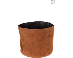 J-Line opbergmand Rond Laag - leder/textiel - cognac