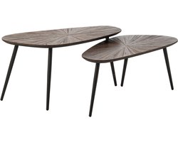 J-Line Ovale salontafels Ray - gerecycled hout - donkerbruin/zwart - set van 2