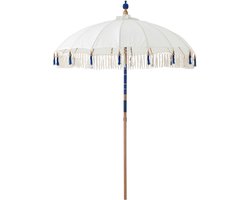 J-Line parasol Flavie - hout/katoen - ecru/blauw