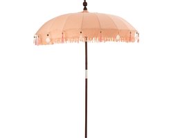 J-Line parasol + voet Kwastjes/Schelpen - hout - beige/donkerbruin - large