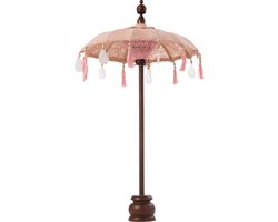J-Line parasol + voet Kwastjes/Schelpen - hout - zalm/donkerbruin - small