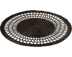 J-Line placemat Rond Zeegras - jute - zwart - 6 stuks