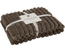 J-Line Plaid corduroy - polyester - taupe - 180 x 130 cm - woonaccessoires