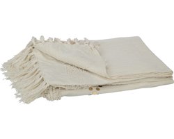 J-Line plaid Diamanten + Franjes - katoen - wit/goud - 130 x 180 cm