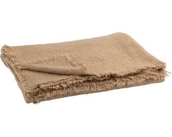 J-Line Plaid effen geweven - katoen - bruin - 179 x 50 cm - woonaccessoires
