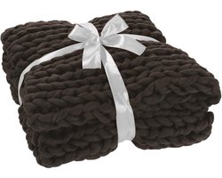 J-Line plaid Gebreid - polyester - donkergrijs - 154 x 140 cm