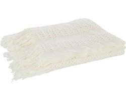 J-Line plaid Gebreid - polyester - wit - 160 x 130 cm