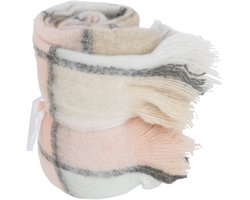 J-Line Plaid geruit - polyester - beige & roze - 180 x 130 cm - woonaccessoires