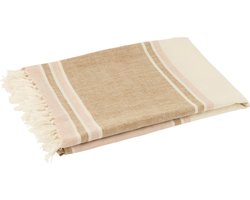 J-Line plaid Gestreept + Franjes - lichtroze/wit/beige - 180 x 130 cm