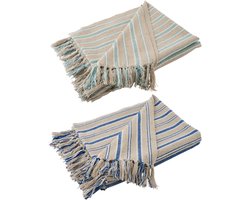 J-Line plaid Gestreept - katoen - greige/blauw - set van 2
