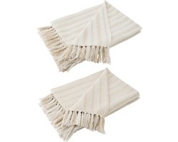J-Line plaid Gestreept - katoen - wit/beige - set van 2