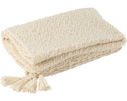 J-Line plaid Kwasten - katoen - creme - 180 x 130 cm