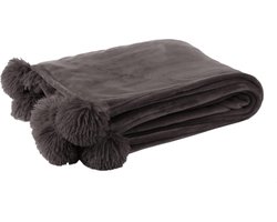 J-Line Plaid Pompom - fleece deken - polyester - donker taupe - 170 x 130 cm - woonaccessoires