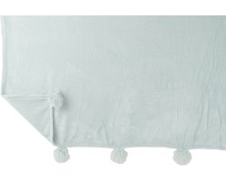 J-Line Plaid Pompom - fleece deken - polyester - lichtblauw - 170 x 130 cm - woonaccessoires