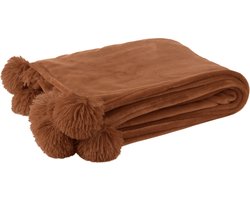J-Line Plaid Pompom - fleece deken - polyester - roest - 170 x 130 cm - woonaccessoires