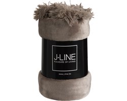 J-Line Plaid Pompom - fleece deken - polyester - taupe - 170 x 130 cm - woonaccessoires
