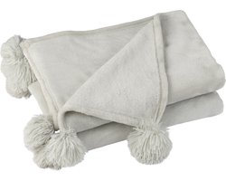 J-Line plaid Pompom - polyester - lichtgrijs - 170 x 130 cm