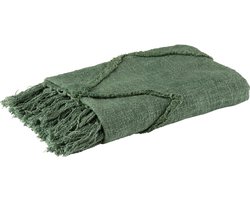 J-Line Plaid ruit - katoen - donkergroen - 130 x 170 cm - woonaccessoires