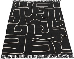 J-Line plaid Strepen/Bogen - katoen - zwart/wit - 180 x 130 cm