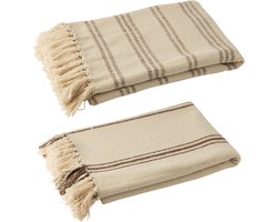 J-Line plaid Stripe - katoen - wit/bruin - 2 stuks