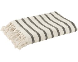 J-Line Plaid stroken - katoen - wit & zwart - 187 x 130 cm - woonaccessoires
