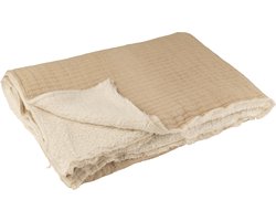 J-Line plaid Teddy Strepen Stiksel - katoen/polyester - beige - 180 x 130 cm