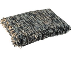 J-Line plaid Tweed - katoen - blauw/wit - 180 x 130 cm